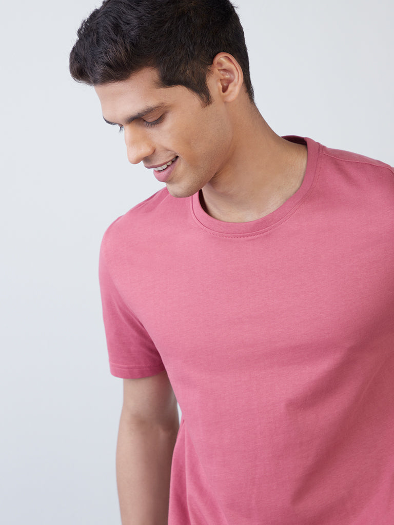 WES Casuals Persian Rose Slim-Fit T-Shirt | Persian Rose Slim-Fit T-Shirt | Persian Rose Slim-Fit T-Shirt for Men Close Up View - Westside