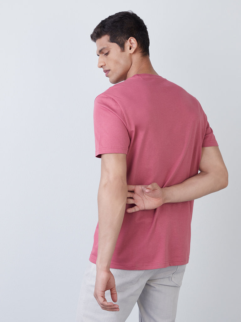 WES Casuals Persian Rose Slim-Fit T-Shirt | Persian Rose Slim-Fit T-Shirt for Men Back View - Westside