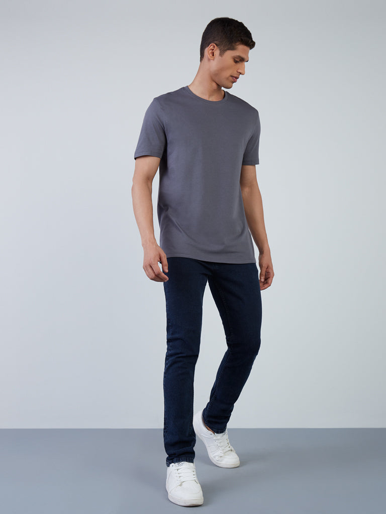 WES Casuals Grey Eco-Save Slim-Fit T-Shirt | Grey Eco-Save Slim-Fit T-Shirt for Men Full View - Westside