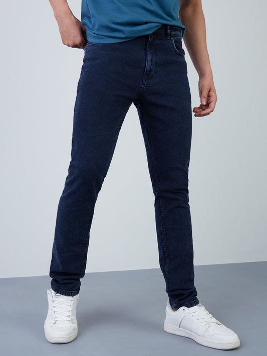 WES Casuals Dark Blue Slim-Fit Jeans | WES Casuals Dark Blue Slim-Fit Jeans for Men Front View - Westside
