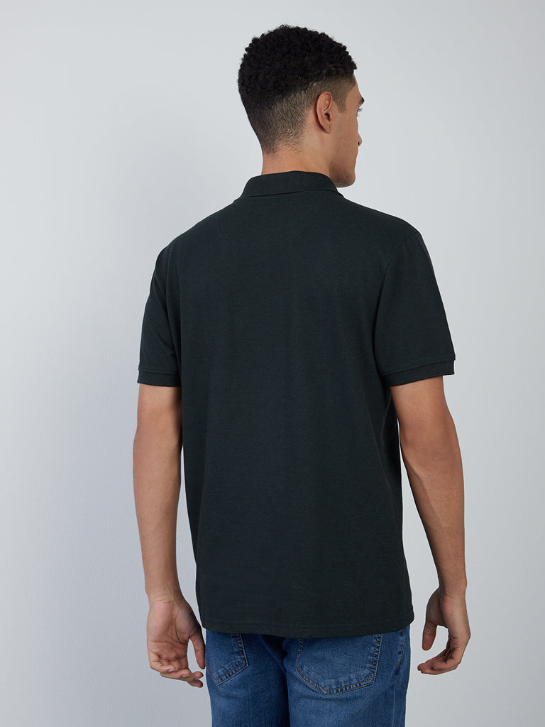 WES Casuals Dark Green Slim-Fit Polo T-Shirt