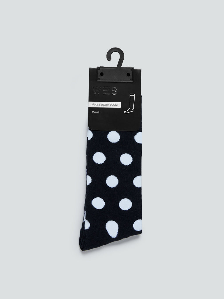 WES Lounge Black Polka-Dotted Socks | Black Polka-Dotted Socks for Men Product View View - Westside