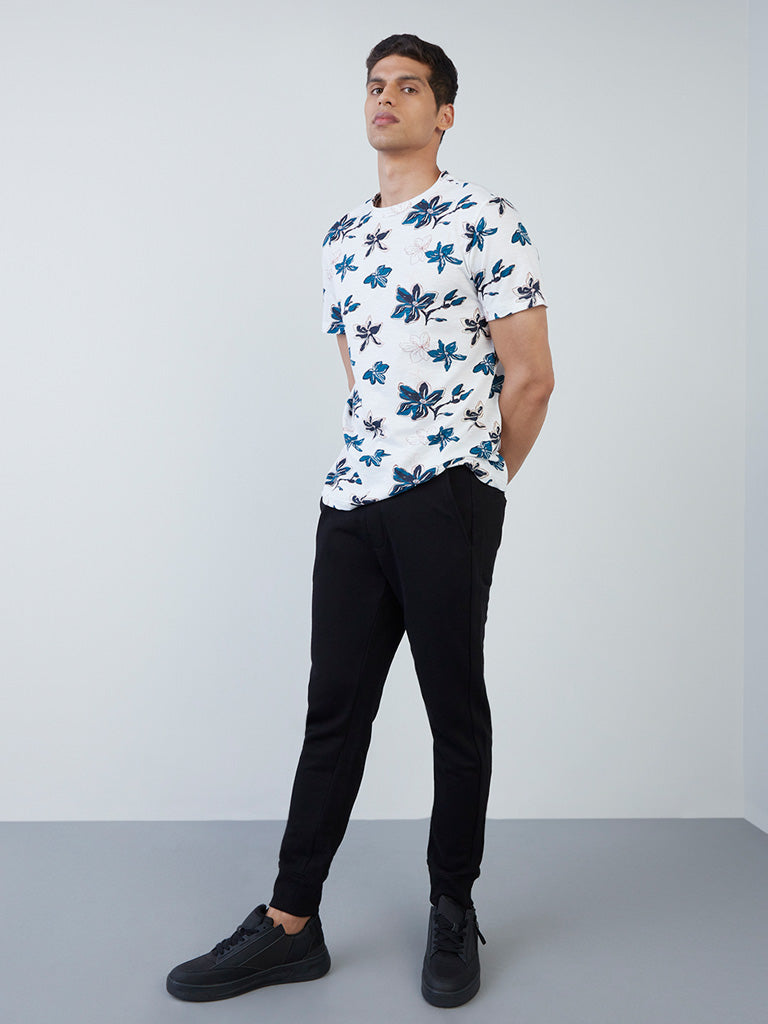 ETA Black Self-Textured Slim-Fit Joggers