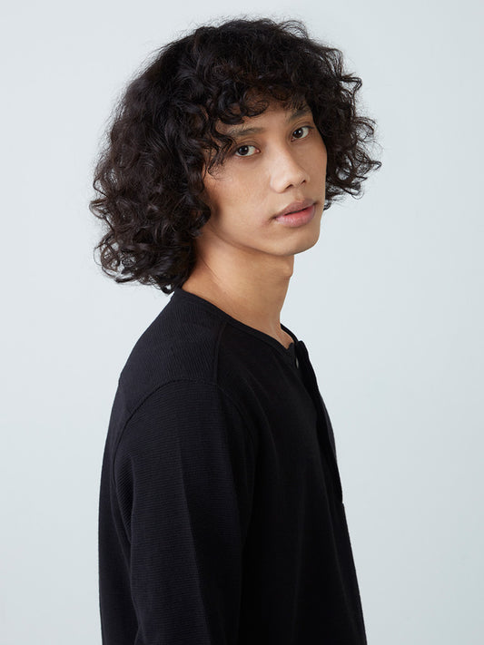 ETA Black Textured Slim-Fit T-Shirt