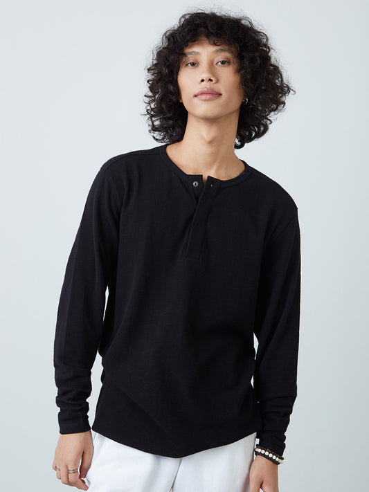 ETA Black Textured Slim-Fit T-Shirt