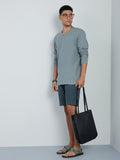 ETA Light Teal Self-Patterned Slim-Fit T-Shirt