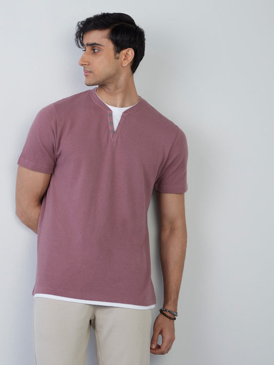 ETA Mauve Knit-Textured Slim-Fit T-Shirt