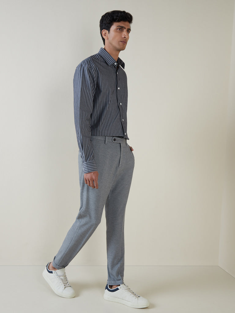 WES Formals by Westside Houndstooth Beige Carrot Fit Trouser