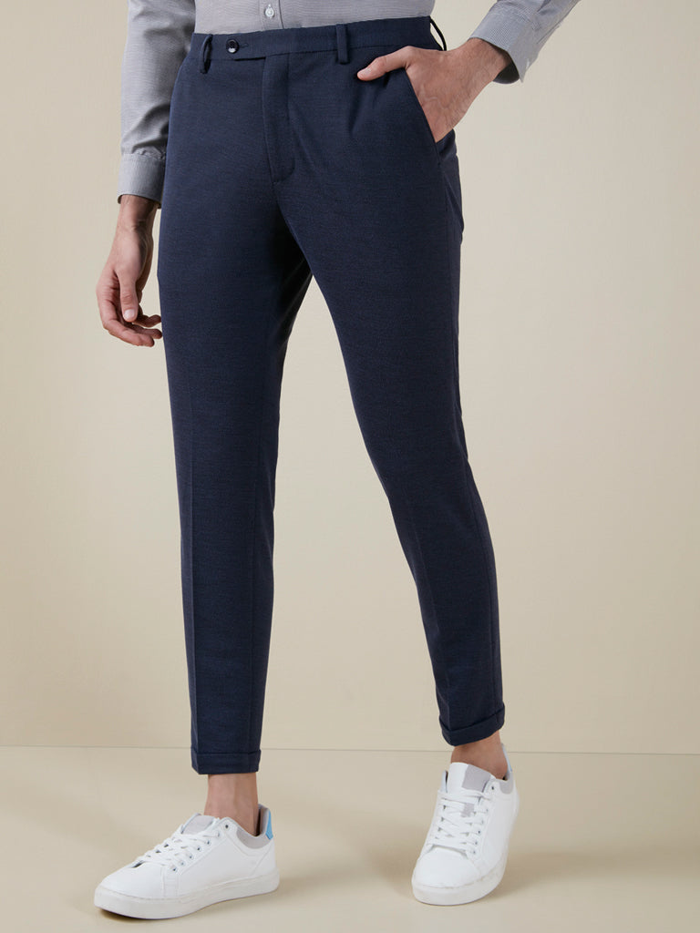 Shop WES Formals Black Checkered Carrot-Fit Trousers Online – Westside