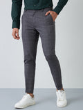 WES Formals Grey Checkered Carrot-Fit Trousers