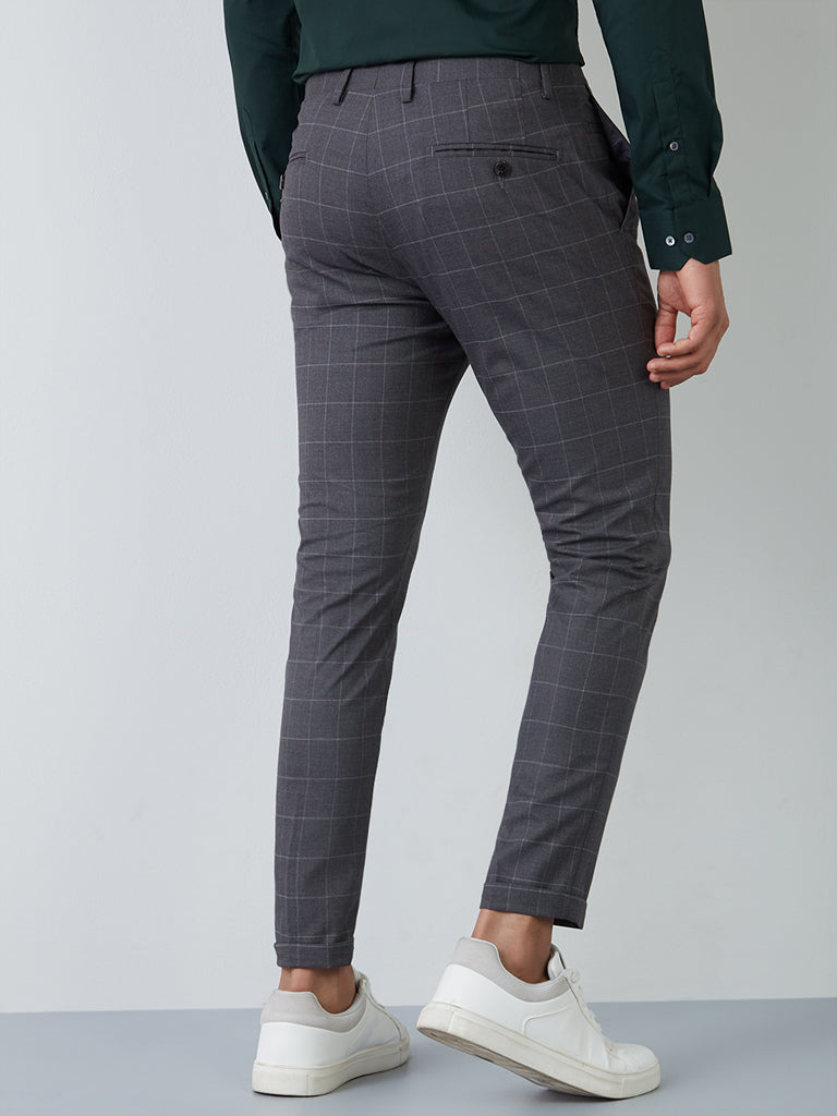 Shop WES Formals Grey Patterned Carrot-Fit Trousers Online – Westside