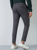 WES Formals Grey Checkered Carrot-Fit Trousers