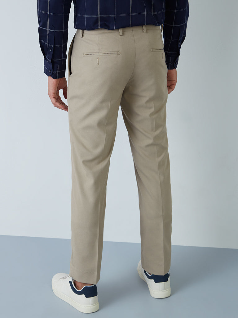 WES Formals Light Khaki Slim-Fit Trousers