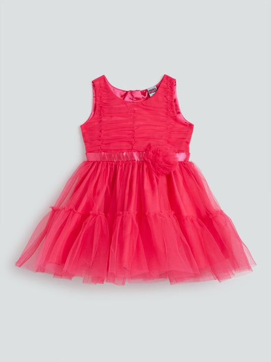 HOP Kids Dark Pink Mesh Dress