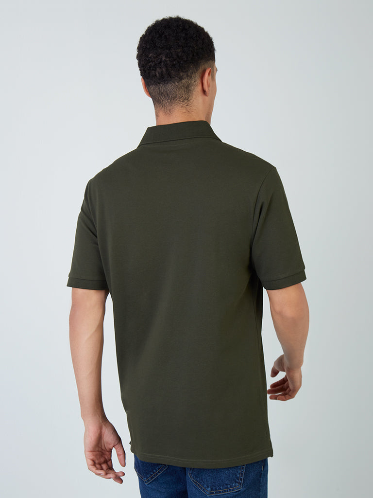 WES Casuals Dark Olive Relaxed-Fit Polo T-Shirt