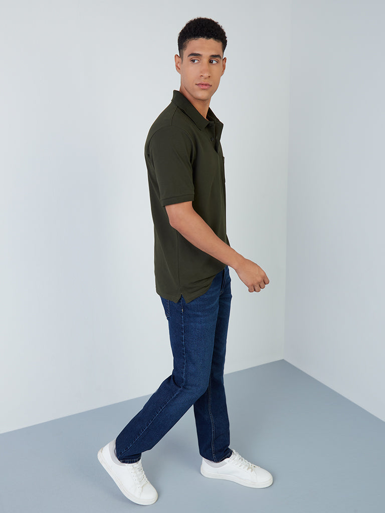 WES Casuals Dark Olive Relaxed-Fit Polo T-Shirt