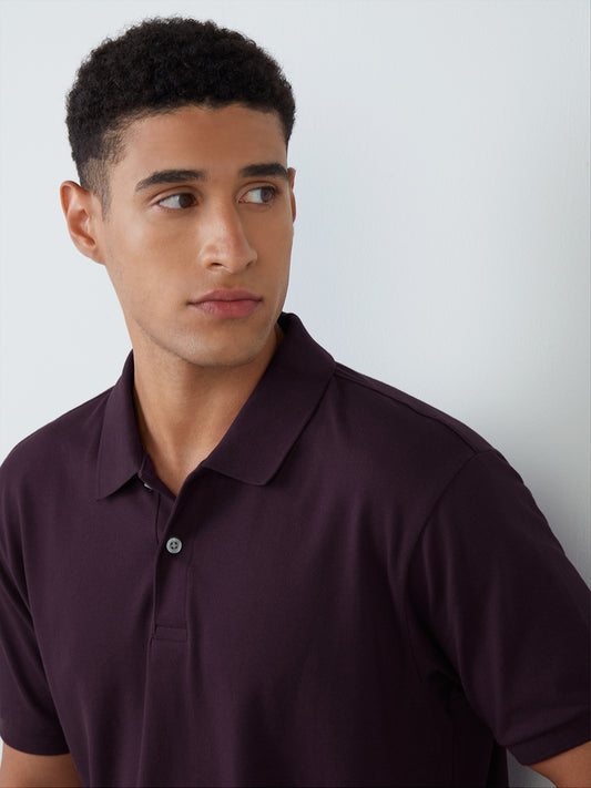 WES Casuals Plum Slim-Fit Polo T-Shirt
