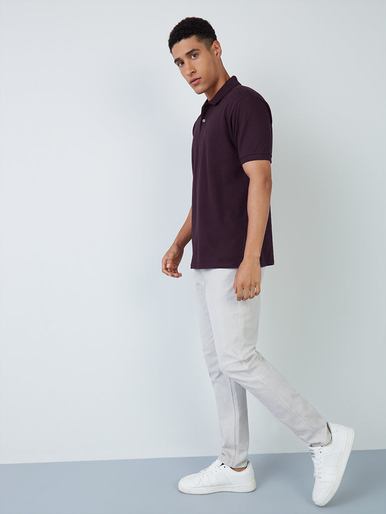 WES Casuals Plum Slim-Fit Polo T-Shirt