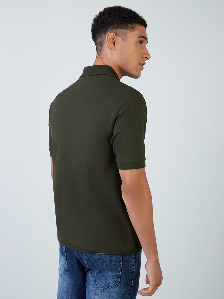 WES Casuals Dark Olive Slim-Fit Polo T-Shirt