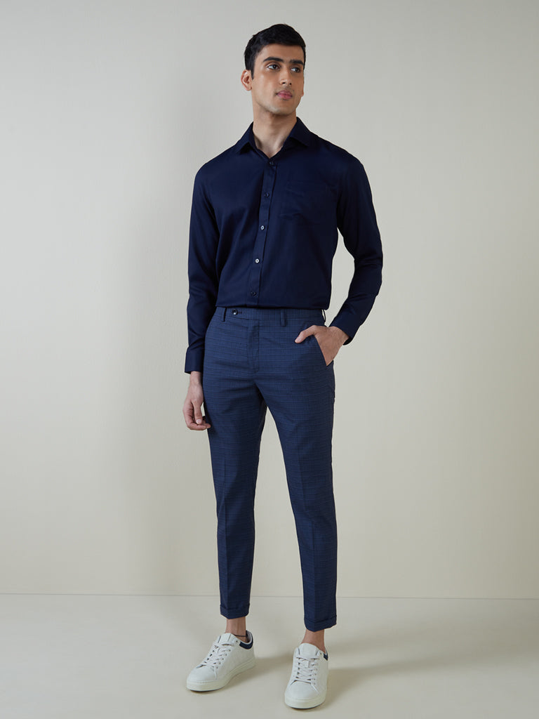 Jackson Navy Blue Slim Fit Pants | Blue striped shirt, Blue shirt outfit  men, Blue shirt outfits