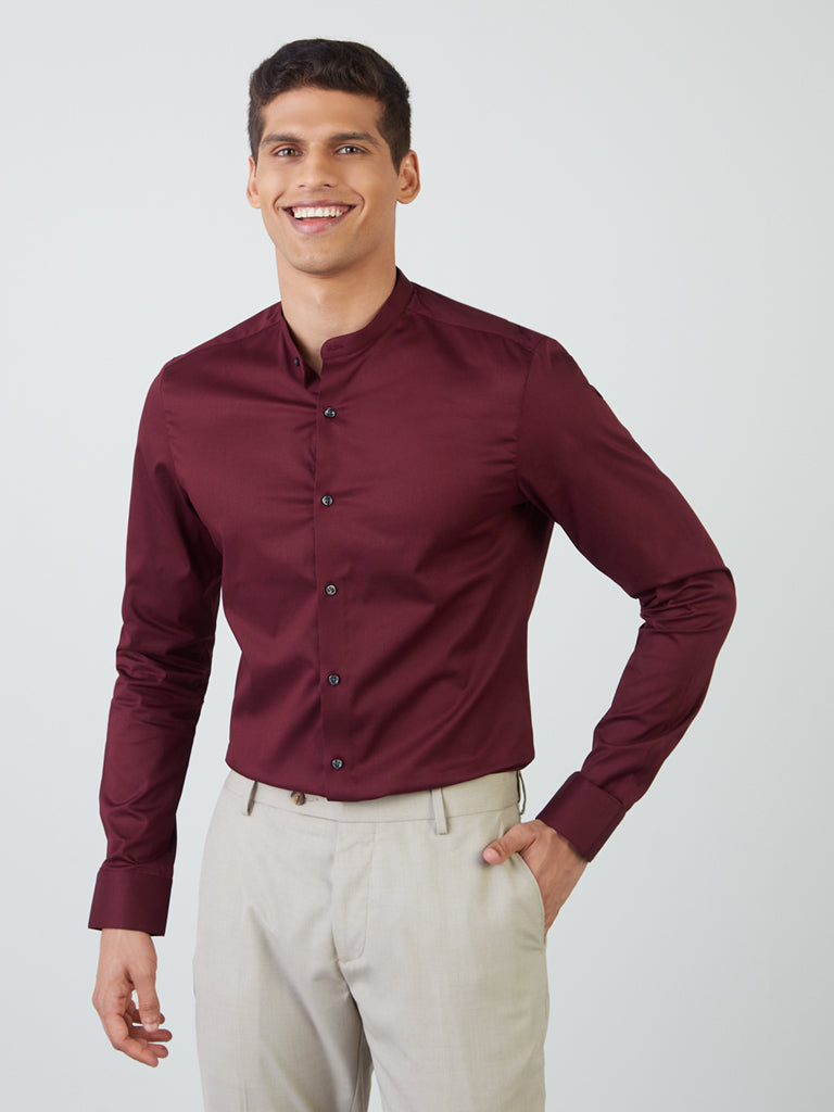 WES Formals Wine Ultra-Slim Fit Shirt Front View
