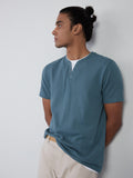 ETA Teal Textured Slim-Fit T-Shirt