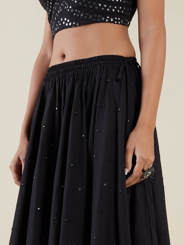 Utsa Black Mirror Detailed Long Skirt