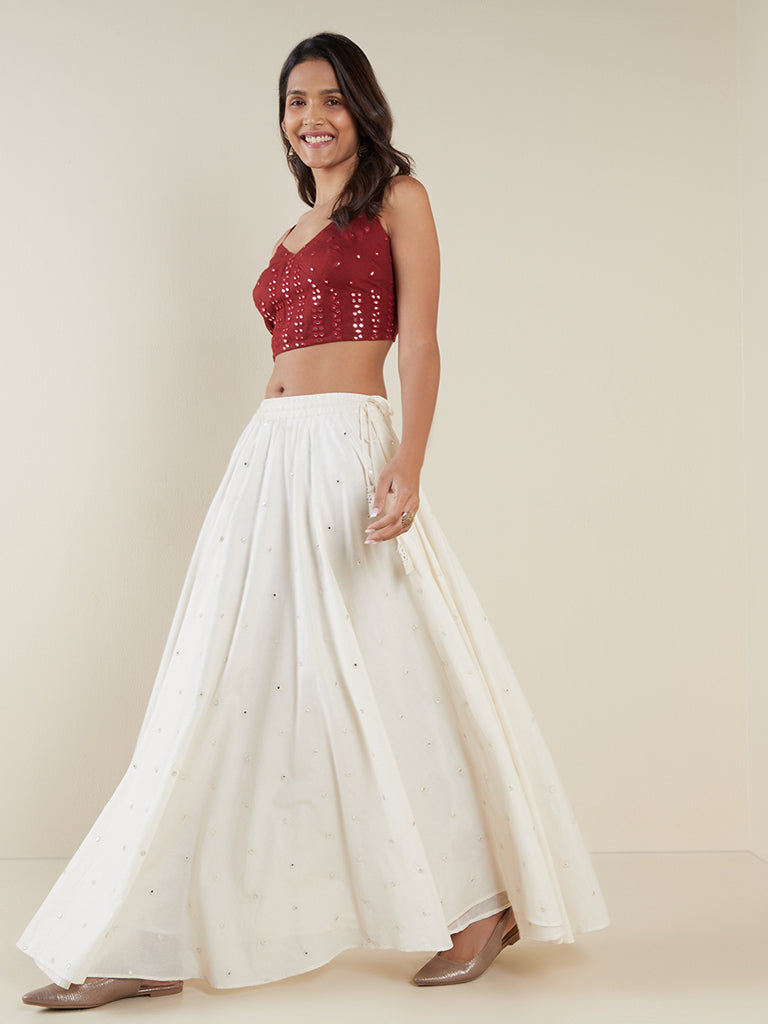 Shop Utsa Off-White Mirror Detailed Long Skirt Online – Westside