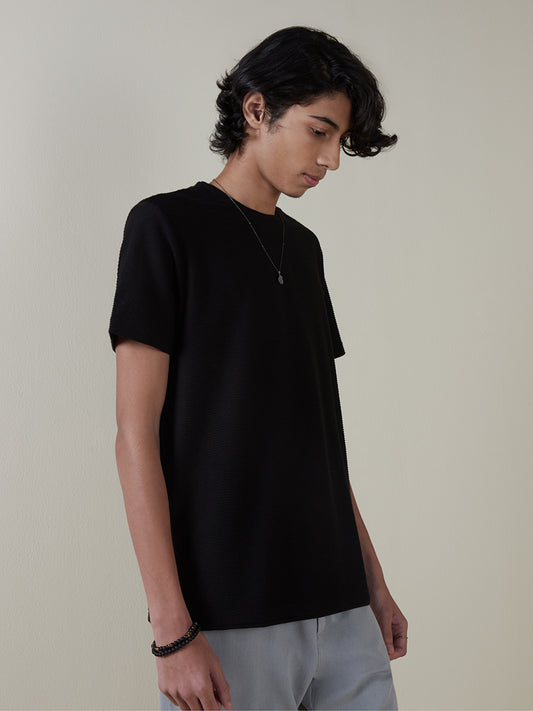 ETA Black Ribbed Slim-Fit T-Shirt