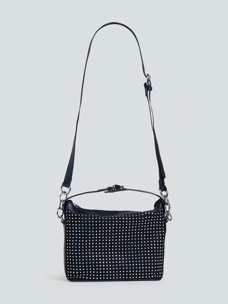 LOV Black Rhinestone Embellished Handbag