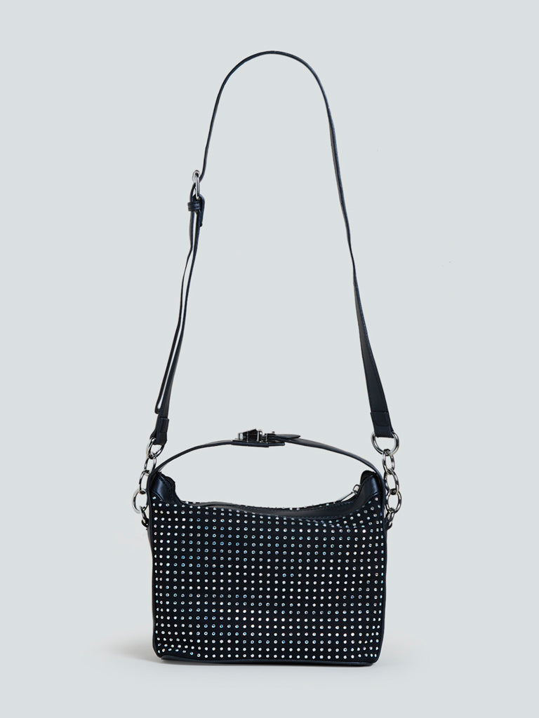LOV Black Rhinestone Embellished Handbag