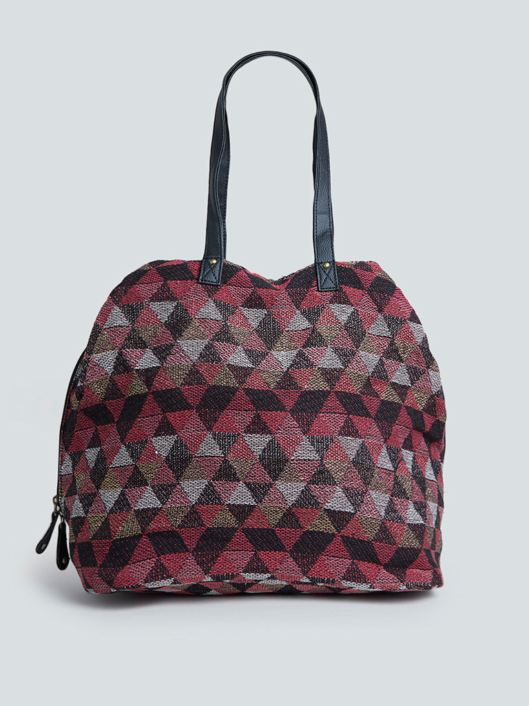 Westside Maroon Triangle Patterned Simone Tote Bag