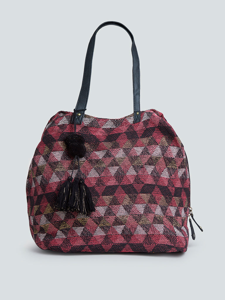 Westside Maroon Triangle Patterned Simone Tote Bag