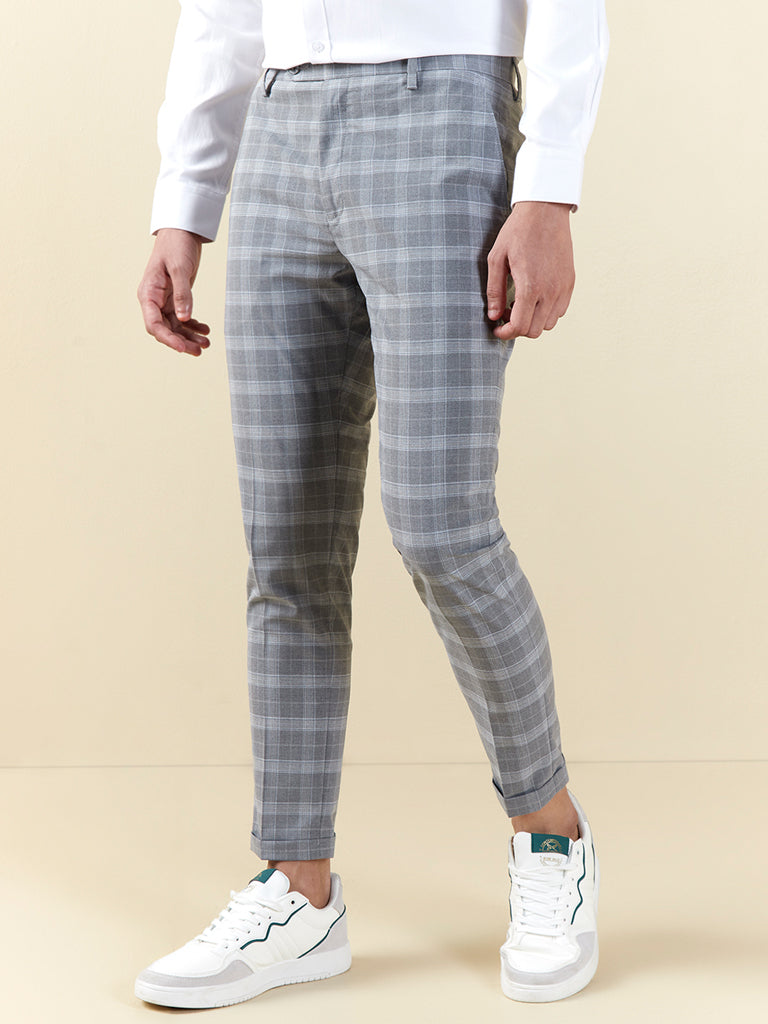 Cotton Check Grey Mens Formal Pant