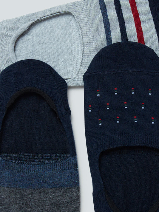 WES Lounge Navy Invisible Socks Set Of Three