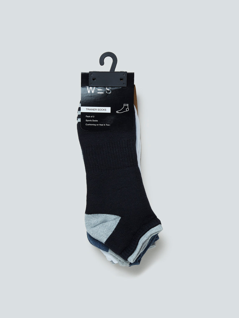 WES Lounge Grey Melange Trainer Socks Set Of Three