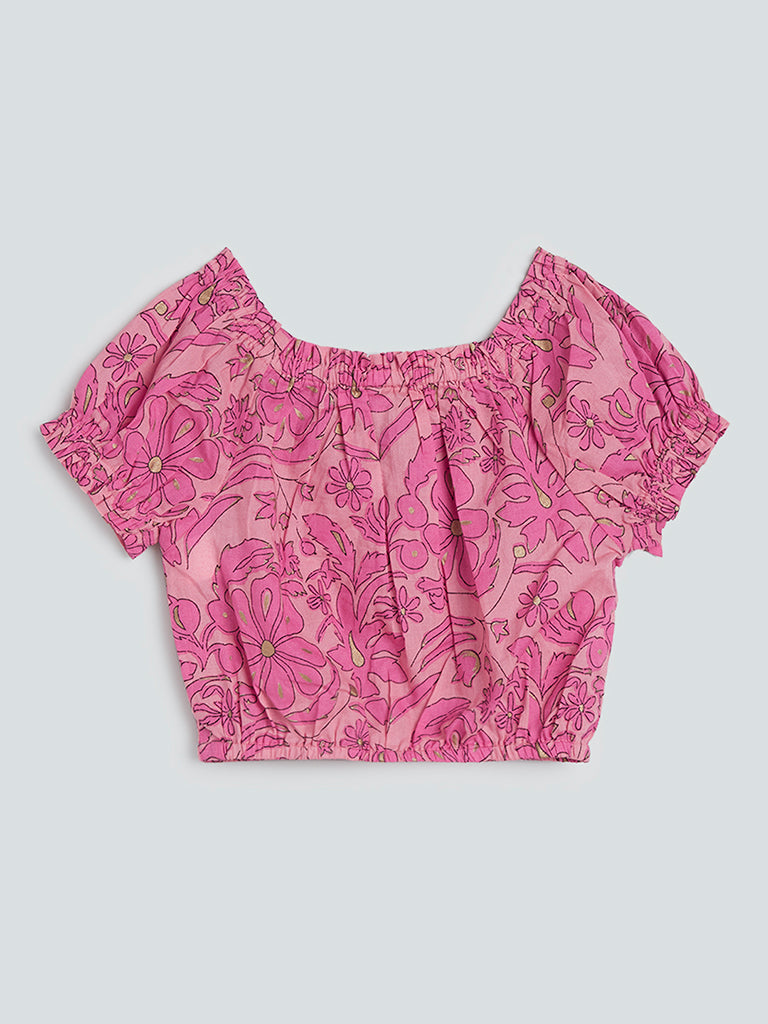 Shop Utsa Kids Coral Floral Printed Top Online Westside