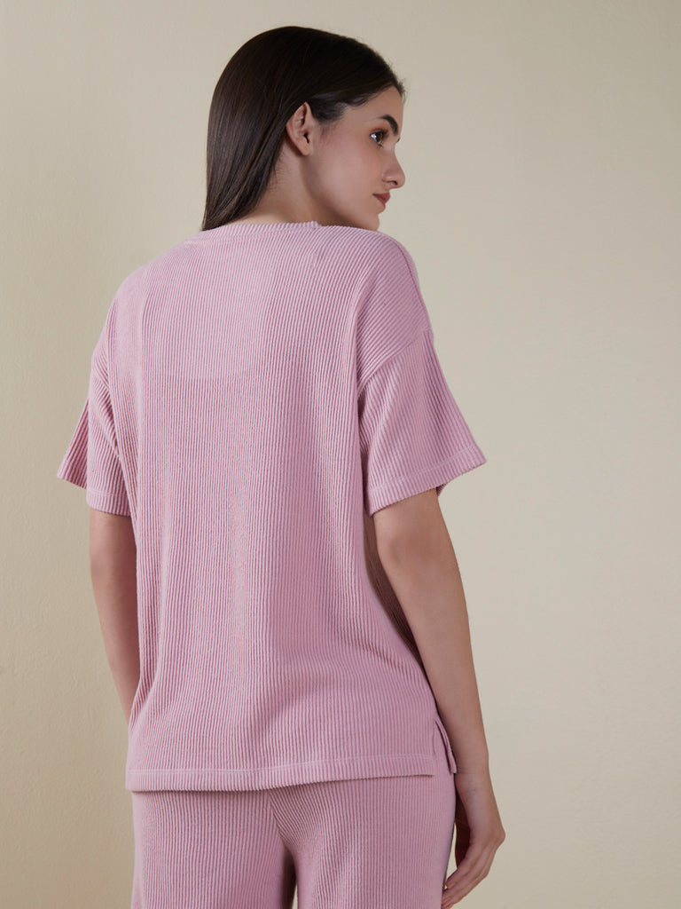 Wunderlove Pink Self-Textured T-Shirt