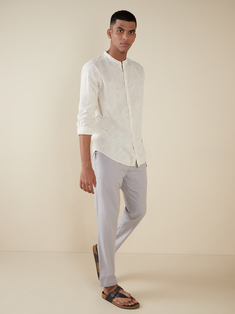 ETA Grey Slim-Fit Blended Linen Blended Linen Chinos