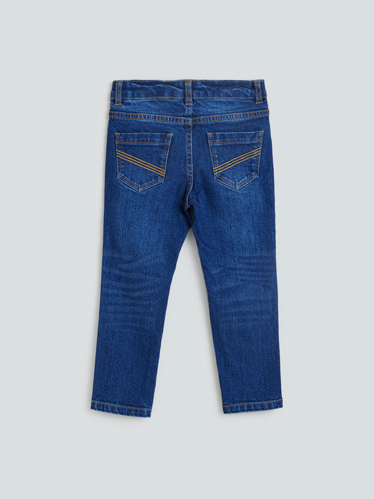 HOP Kids Dark Blue Whisker Design Jeans