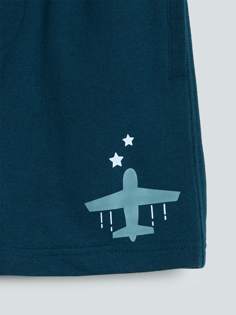 HOP Kids Teal Plane Pattern Shorts