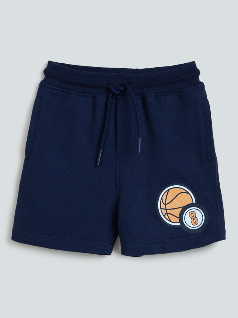 HOP Kids Navy Basketball Pattern Cotton-Blend Shorts