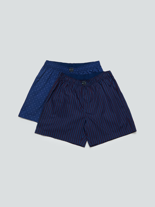WES Lounge Blue Relaxed Fit Boxers Set Of Two