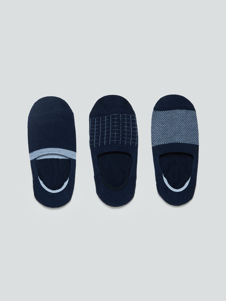 WES Lounge Navy Invisible Socks Pack of Three