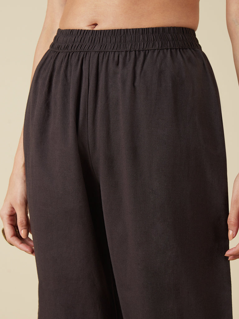 Utsa Charcoal Crochet-Detailed Cropped Palazzos