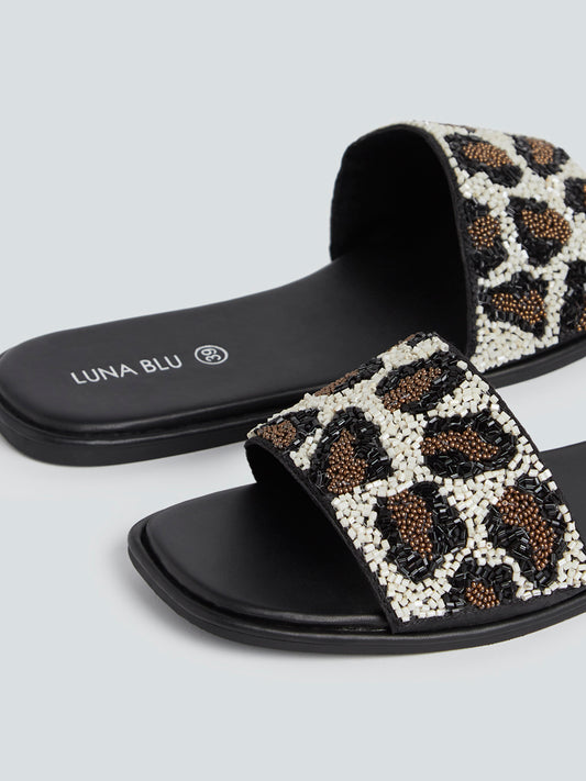 LUNA BLU Black Embellished Artisanal Sandals