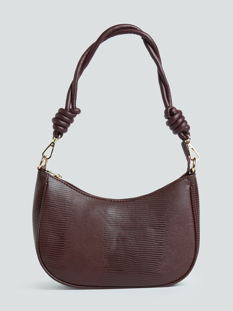 LOV Wine Croc-Textured Shoulder Bag