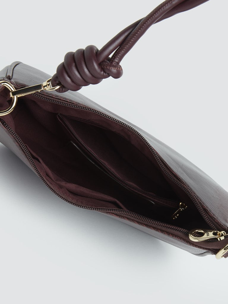 LOV Wine Croc-Textured Shoulder Bag