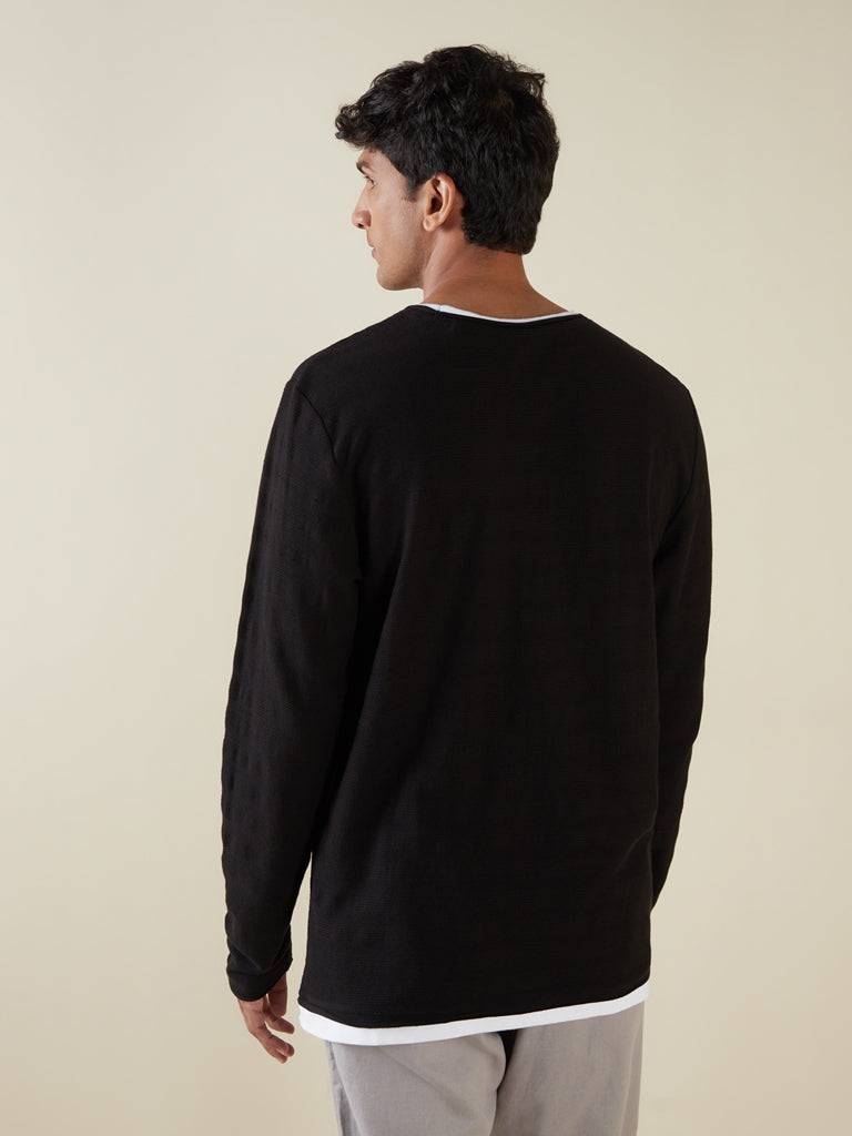 ETA Black Round-Neck Pure Cotton T-Shirt