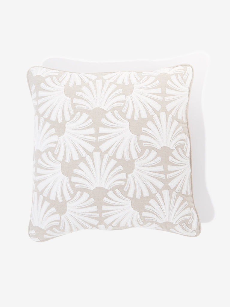 Shop Westside Home White and Brown Shell Embroidered Cushion Cover Online